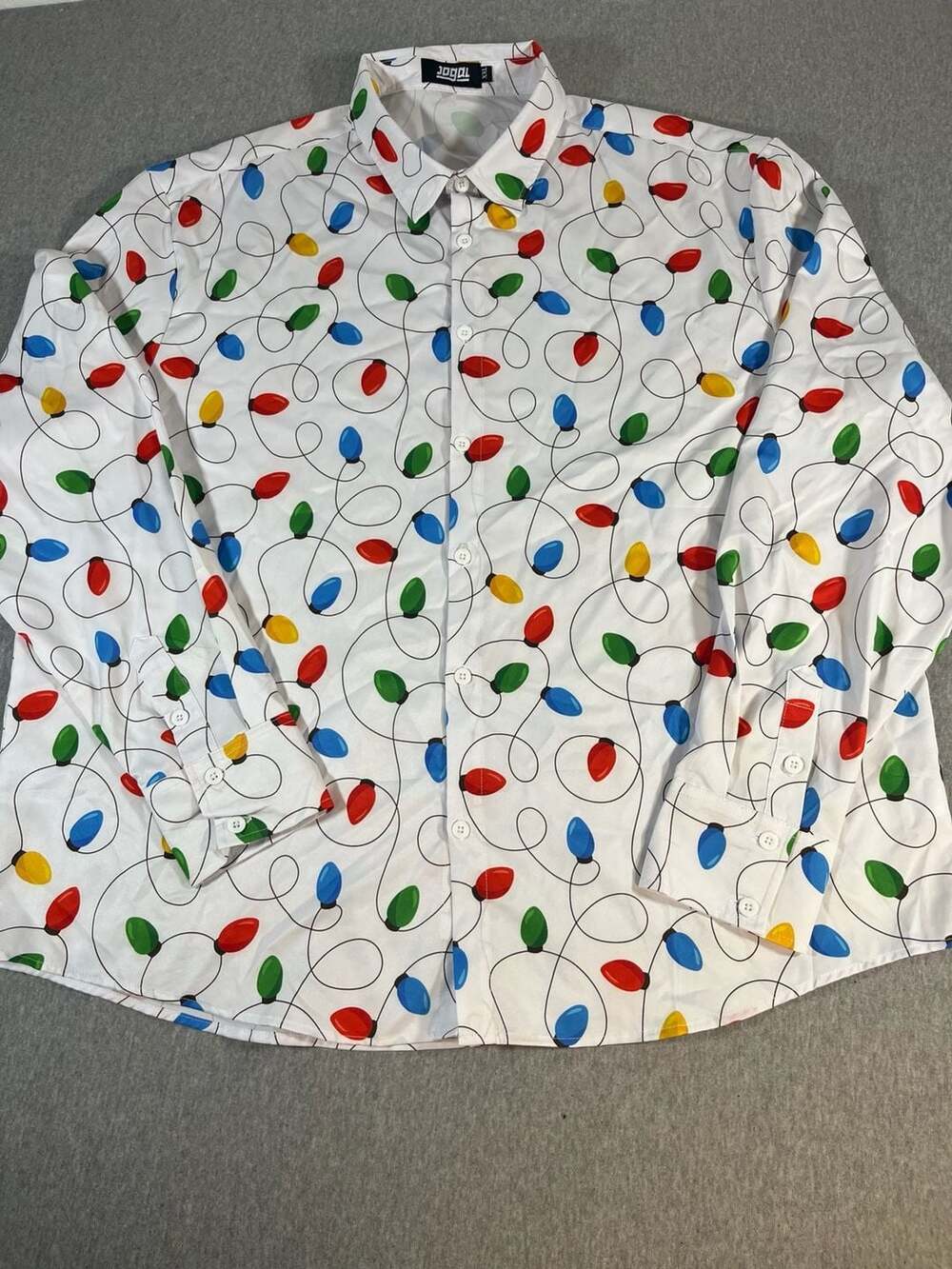 Jogal Men's Christmas Long Sleeve Button-Down Shirt Fairy Lights Size XXL
